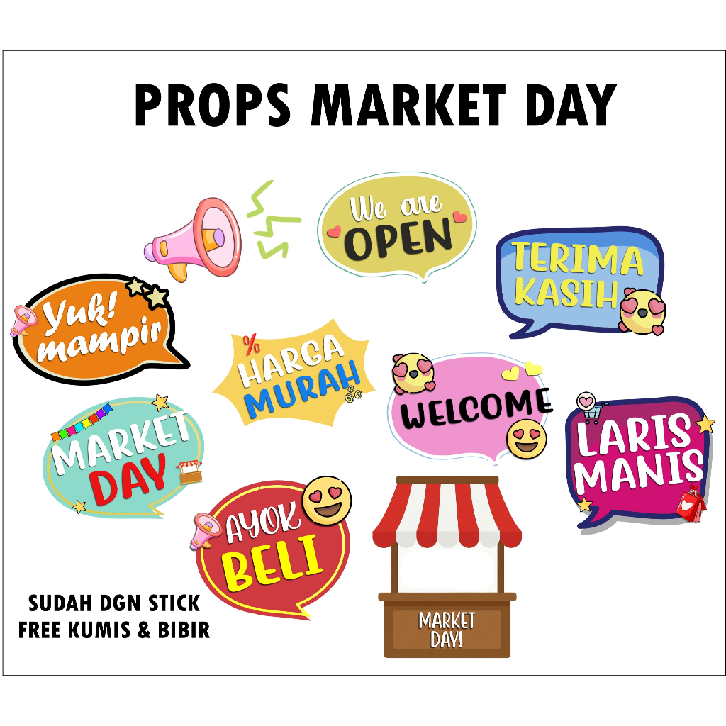 PROPS MARKET DAY //Reuni Fun Props Photobooth 10pcs Art Carton || Photobooth Property Fun Props 10pc