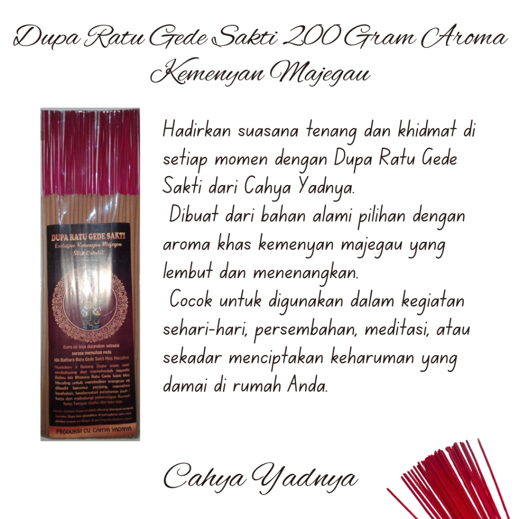 Dupa Ratu Gede Sakti 200 Gram – Aroma Kemenyan Majegau | Cahya Yadnya