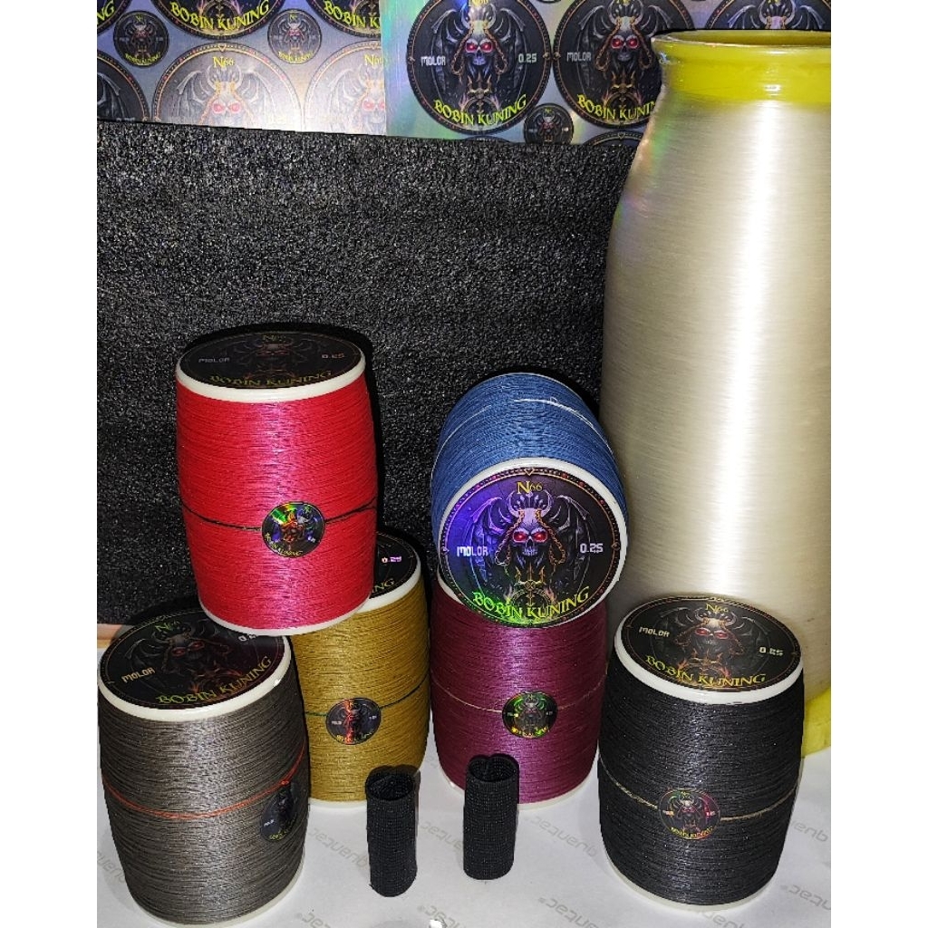 Gelasan molor SIZE 0.24/25 N66 BOBIN KUNING tekstur sasak padi keset panjang 6000 yard