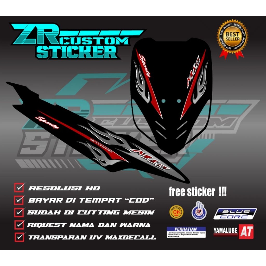 Striping Variasi mio sporty hitam transparan maxdecal premium (bisa custom) awet anti luntur