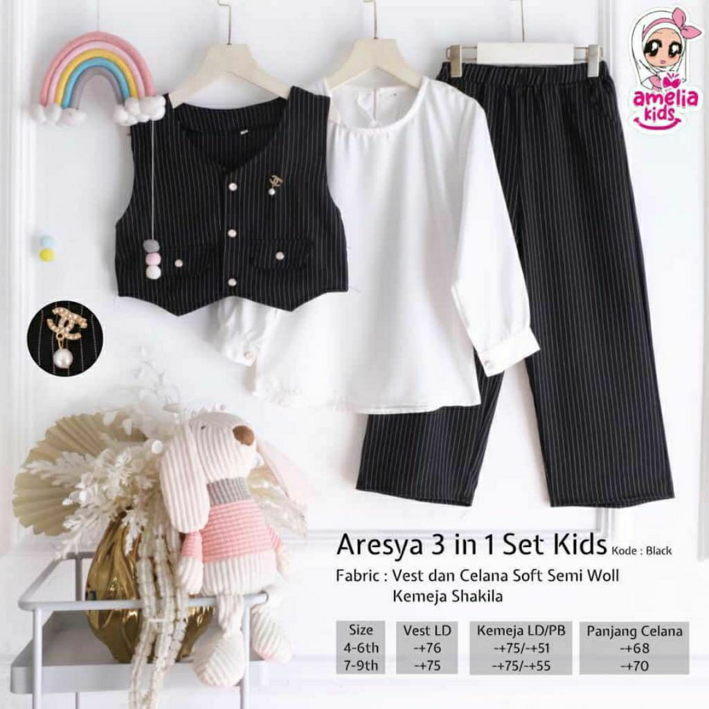 Aresya 3in1 set kids setelan celana anak (outer+rompi)
