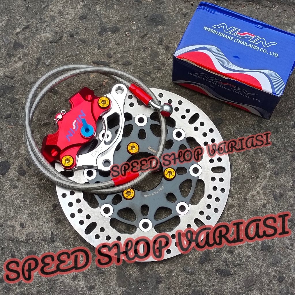 Paket Kaliper + Piringan+Breket Mio 220mm yamaha Mio J/M3/Soul Gt dll khusus disc lubang baut 3