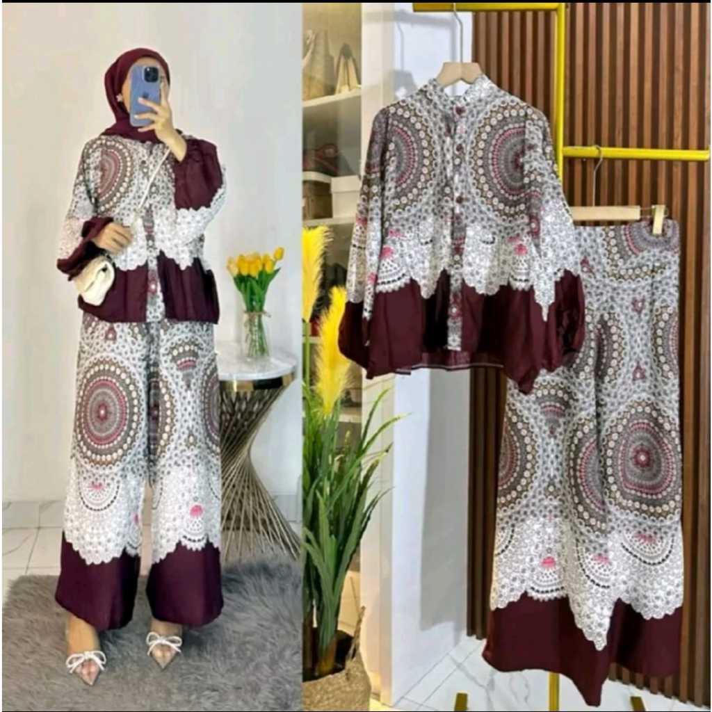 Maudy Set / Setelan Balon Viral / Setelan Rayon Terbaru / One set Lengan Balon