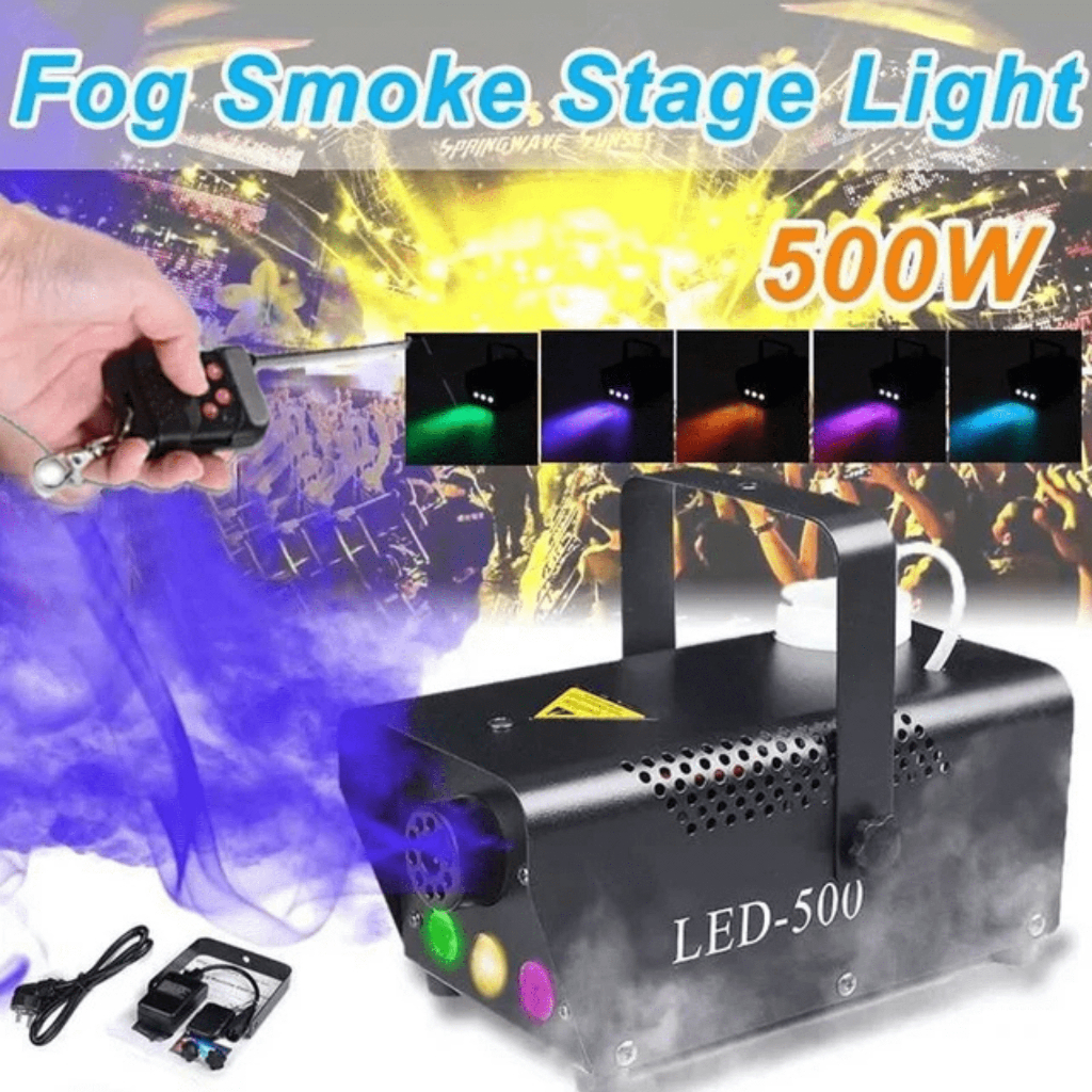 Mesin asap panggung 500W LED RGB portable asap warna warni lampu sorot panggung alat fogging Disko