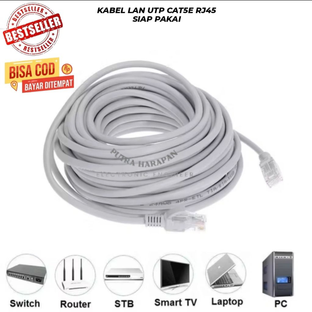 KABEL LAN UTP CAT5E RJ45  UNTUK WIFI INTERNET ROUTER INDIHOME BIZNET  SIAP PAKAI BERKUALITAS