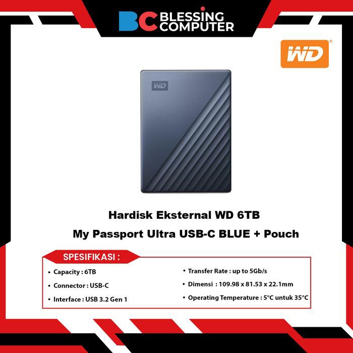 Hardisk Eksternal WD 6TB My Passport Ultra  Passport Ultra + Pouch
