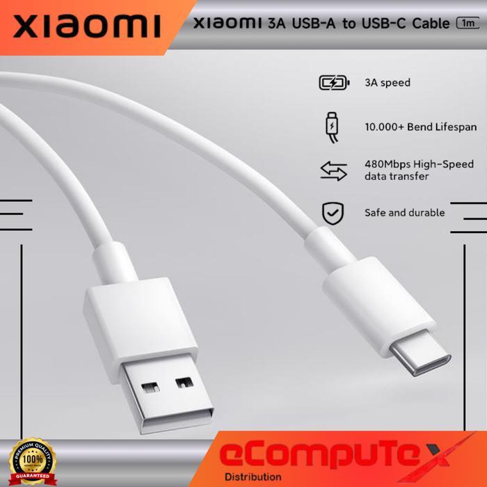 Xiaomi Kabel USB-A ke USB-C 3A 1m Original Garansi Resmi Cocok untuk Perangkat USB-A dan USB-C