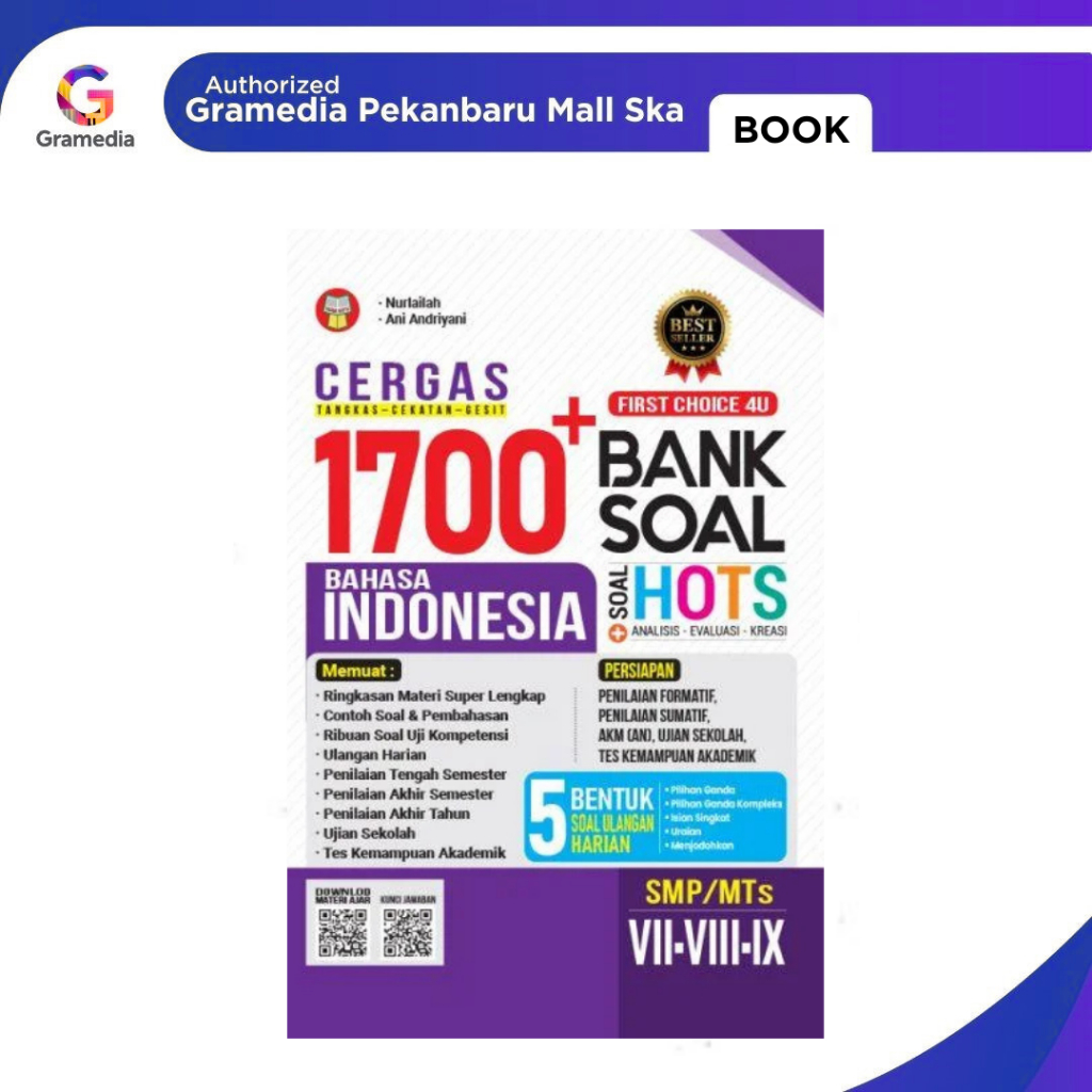 (Original) Gramedia Pekanbaru - SMP Kelas 7-8-9 Cergas 1700+ Bank Soal Bahasa Indonesia Terbaru + So