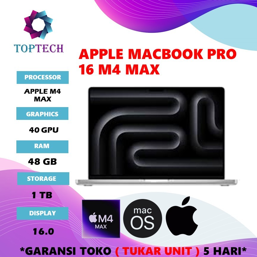 LAPTOP APPLE MACBOOK PRO 16 M4 MAX 40C GPU 48GB 1TB 16C CPU 16.0 SILVER -MX2W3ID IBOX