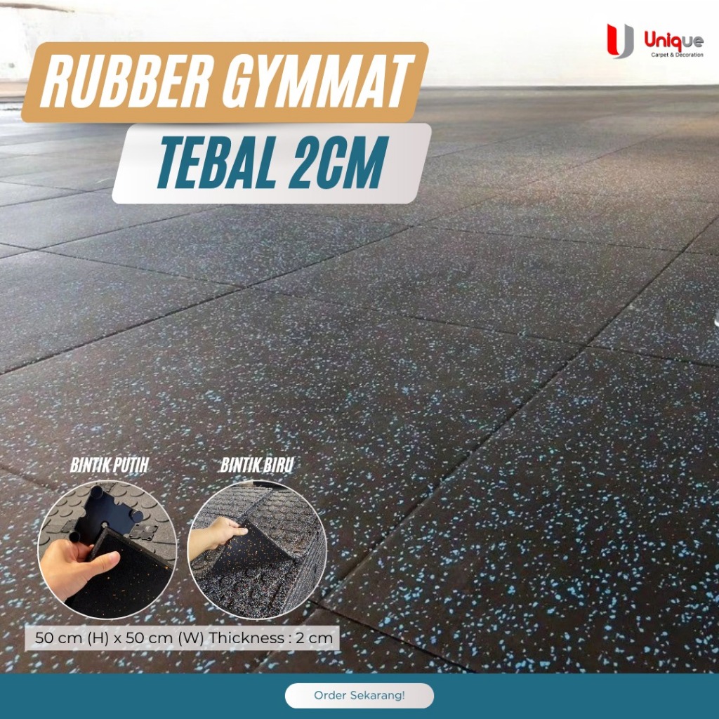 Rubber Gym Mat Tile Tebal 2cm Motif Hitam Bintik Biru / Karpet Tile Lantai Olahraga Gym & Fitness /