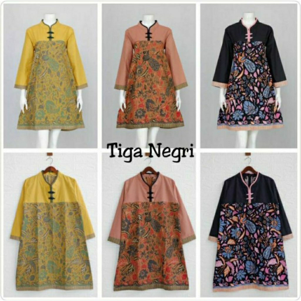 Tunik Tiga Negri Kombi Katun Toyobo Batik Solo Tunik Batik Wanita