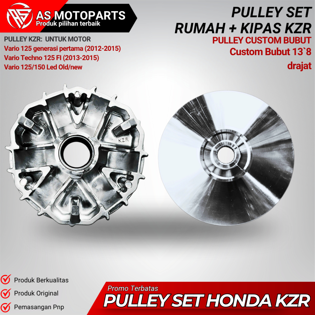 PULLEY BUBUT 13`8 VARIO 125/150 LED VARIO KZR 125 FI PULLEY BUBUT 13`8 DRAJAT KEROK JALUR INTERLOCK
