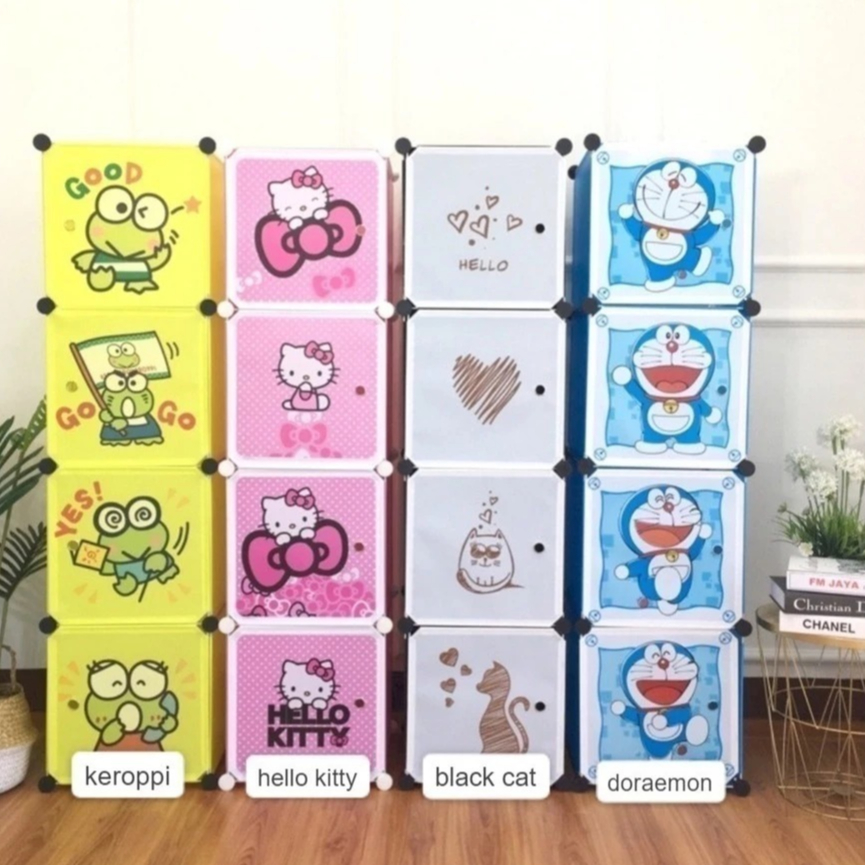 Lemari Baju Plastik Karakter 4 Susun Bongkar Pasang Karakter Rak Portable Serbaguna