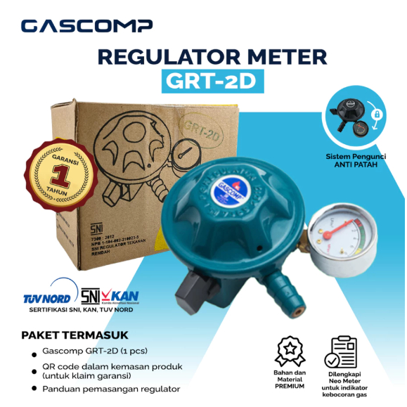 GASCOMP Regulator Meter GRT-2D / GRP-2D / Paket Regulator Meter Premium + Selang (GRP-924E)