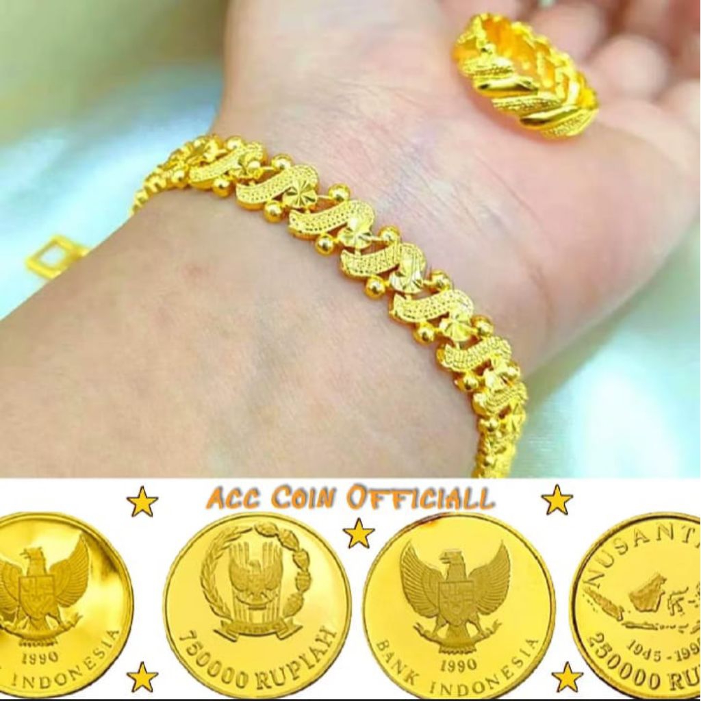 terbuat dari bahan koin logam asli 1991 gelang tangan Hongkong free cincin ukir gold