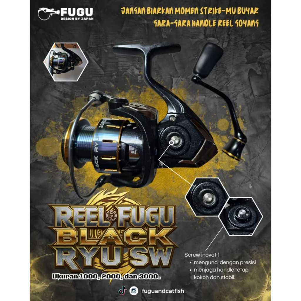 TERBARU REEL FUGU BLACK RYU SIZE 1000 - 3000 CNC ALUMUNIUM SPOOL 10+1 BALLBEARING SUDAH POWER HANDLE