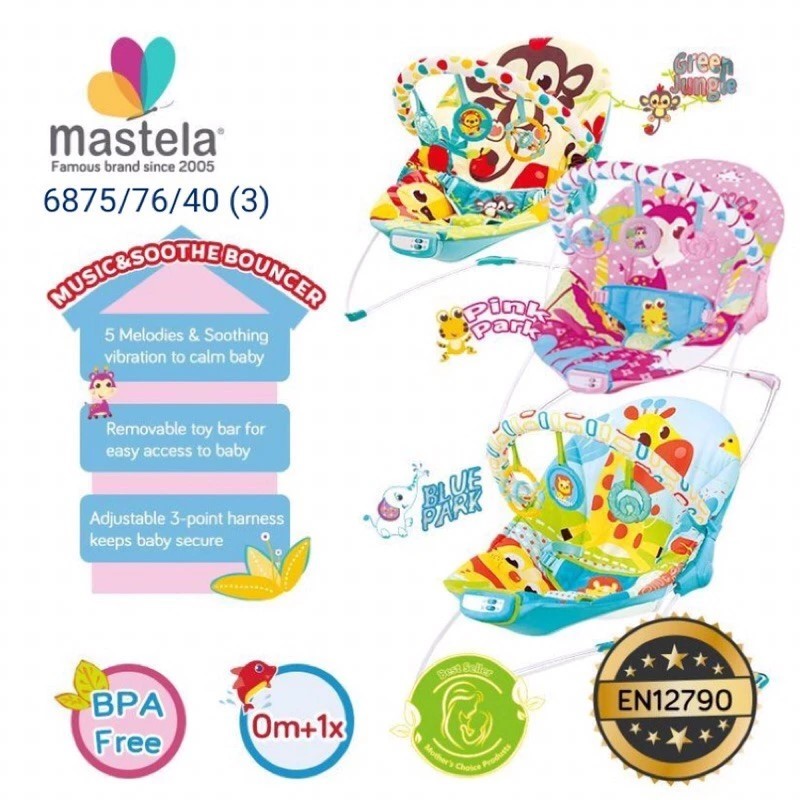 MASTELA Baby Bouncer 3 Recline / Music Vibrate Adjust