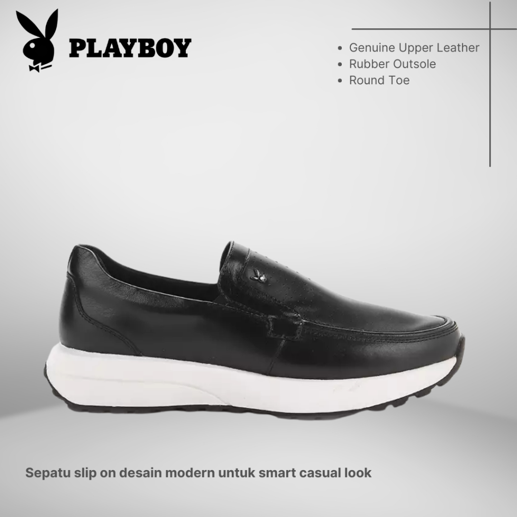 SEPATU PLAYBOY ORIGINAL SLIP ON KULIT CASUAL PRIA HITAM PL16