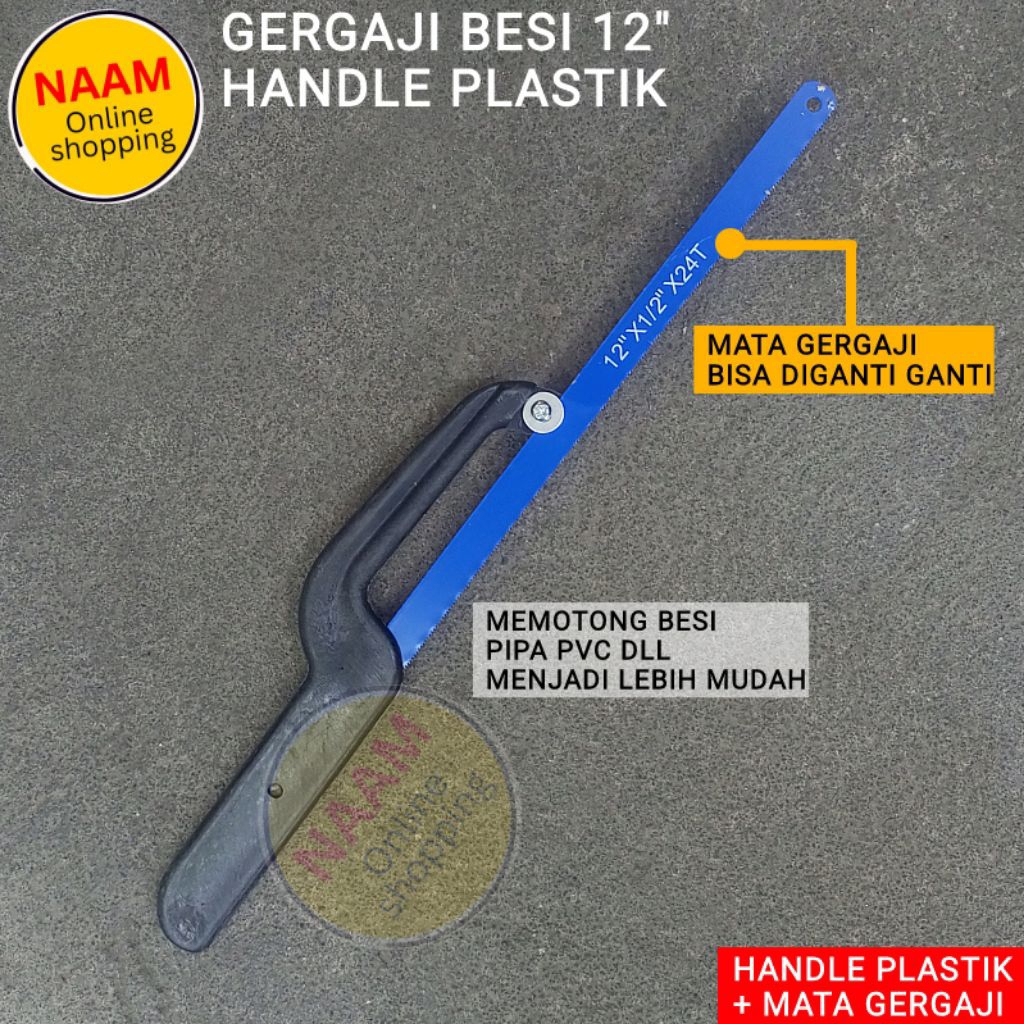 PAKET HANDLE &  MATA GERGAJI BESI KECIL - GAGANG GERAJI BESI PLASTIK & MATA GERGAJI 12 IN - PEGANGAN