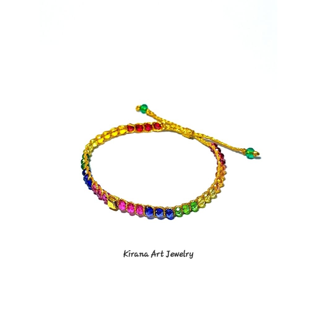 Gold Rainbow Macrame Bracelet || Gelang Macrame Crystal || Gelang Tali Crystal || Gelang Samapura Ba