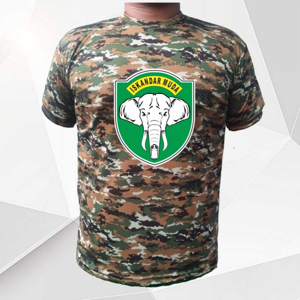 Kaos Dry Fit Loreng KODAM ISKANDAR MUDA TNI Trimatra Sage Green Lengan Pendek - Desain Terbaru