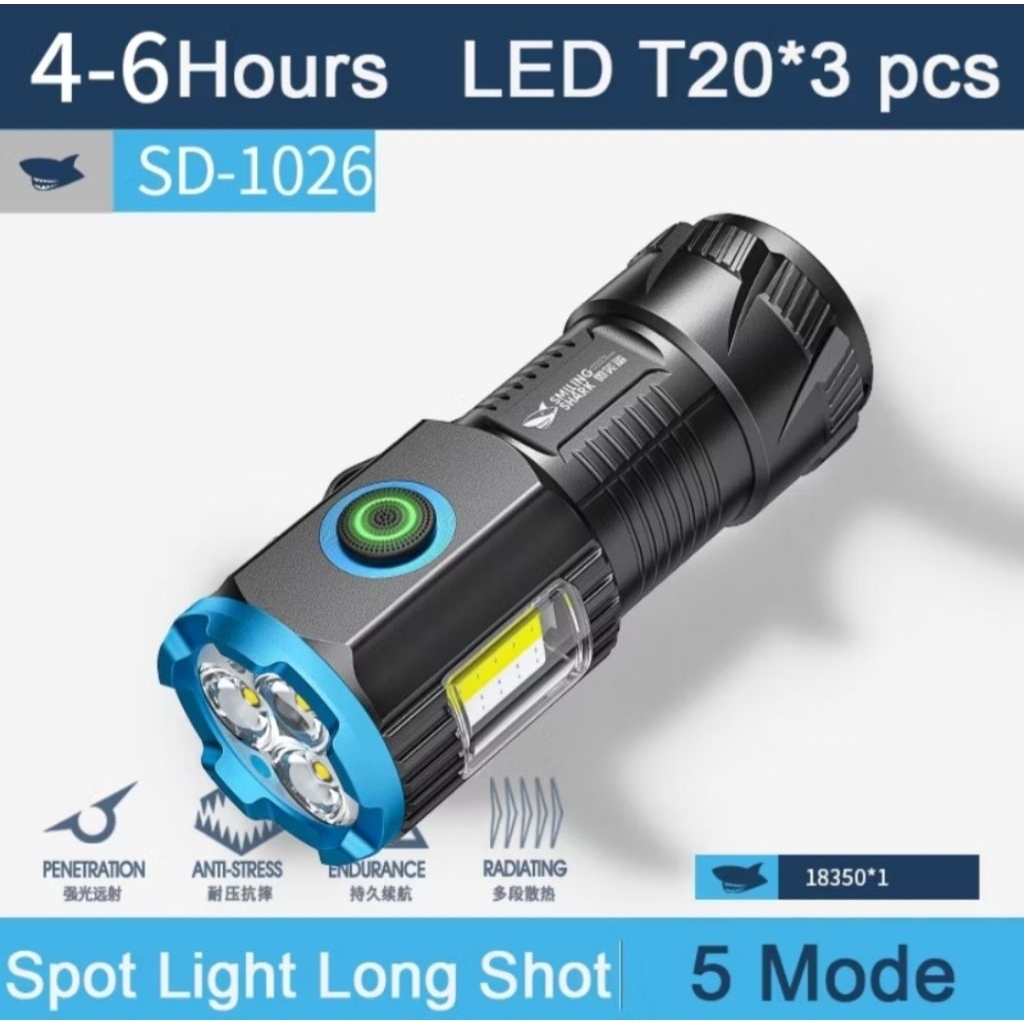 Senter Mini Smiling Shark SD 1026 + Bonus (Kondisi second sekali pakai)