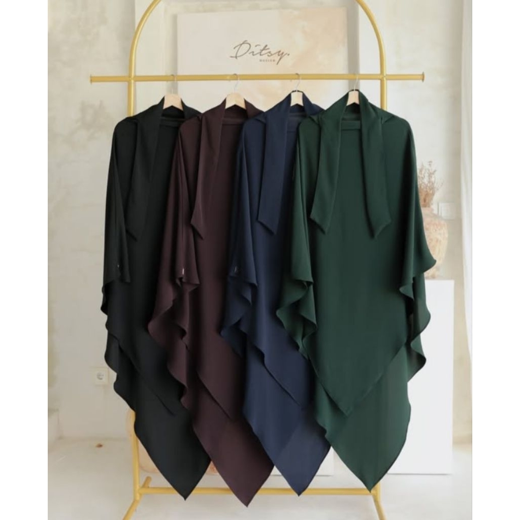 French Khimar Ditsy Shaida Shaima Black Bitter Chocolate Midnight Blue Dark Emerald Regular Long