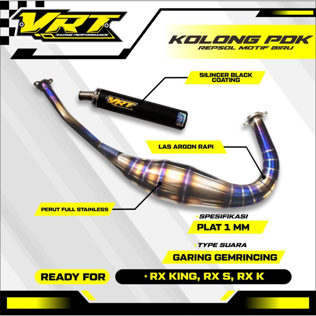 KNALPOT RX KING VRT KOLONG PDK REPSOL SILINCER HITAM CHOTING ORIGINAL VRT RACING PERFORMANCE