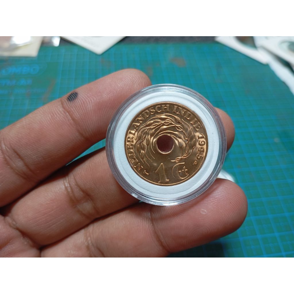 Uang koin kuno Asli indonesia 1 cent bolong 1945, FREE CAPSUL kondisi gress