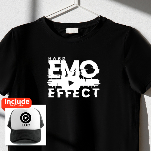 KAOS EMOEFFECT BLACK LENGAN PENDEK LEHER BULAT UNISEX PRIA WANITA SOFT COTTON 30S CASUAL TSHIRT HITA