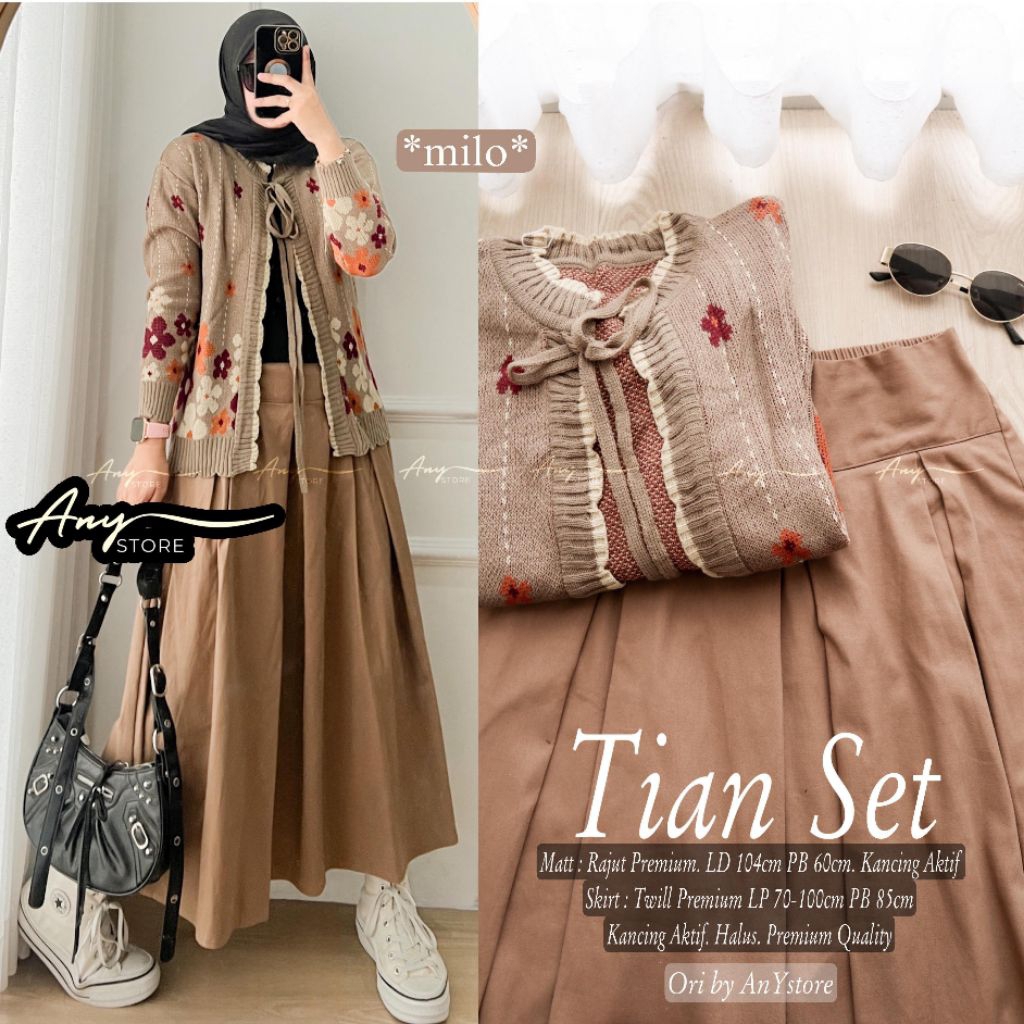 Setelan Rok Wanita Tian Set Rajut Import Rok Twill Premium