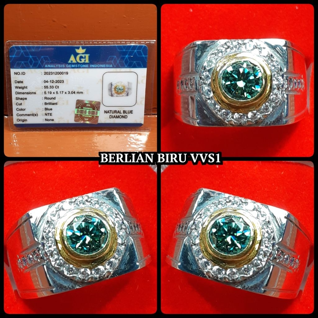 NATURAL BATU BERLIAN BIRU SUPER EROPA + RING SILVER PERAK
