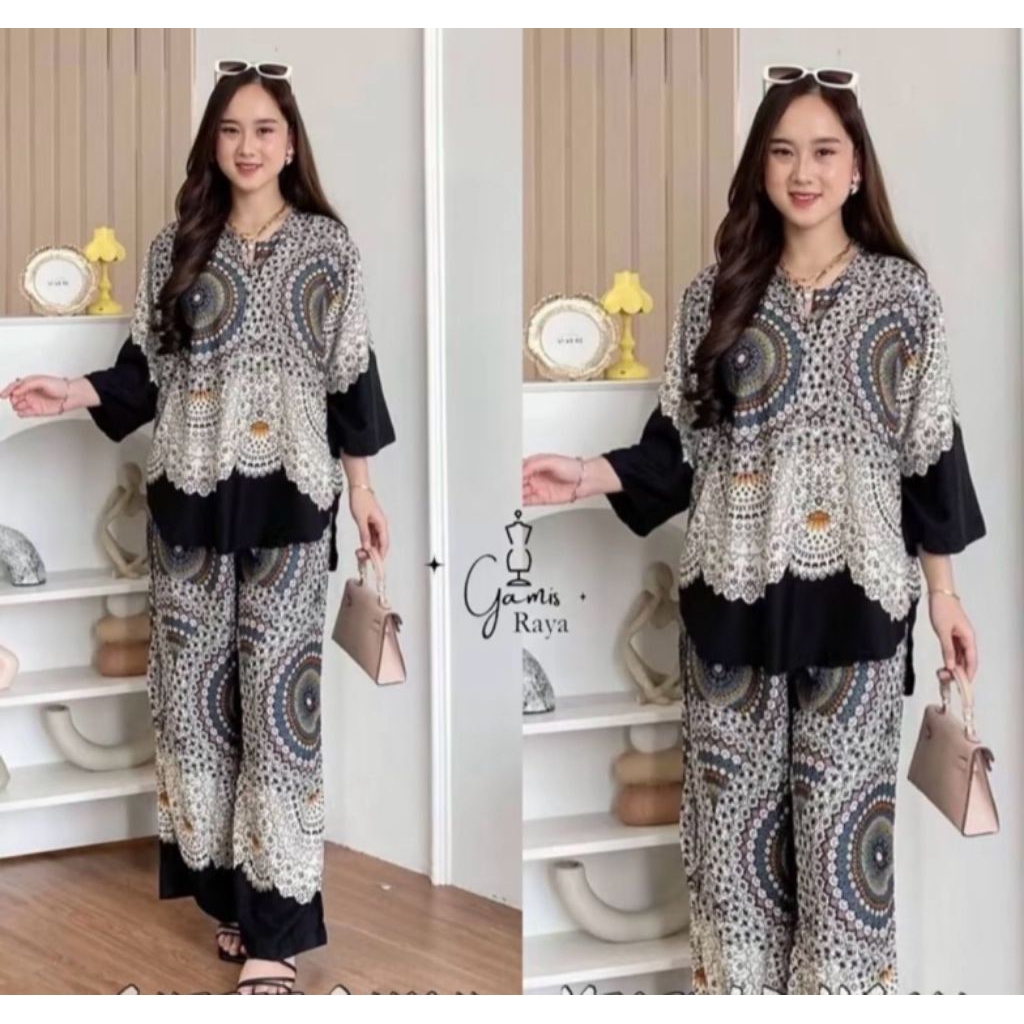 One Set Piyama Setelan Rayon Pajamas Viscose Motif Terbaru Wanita Dewasa Lengan Panjang Full Kancing