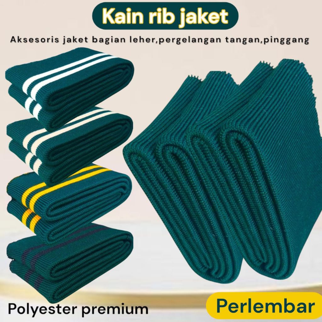 Kain Rib Polyester Polos Strip warna hijau botol || Kain Rib 1x1 2x2 Polyester Premium Perlembar