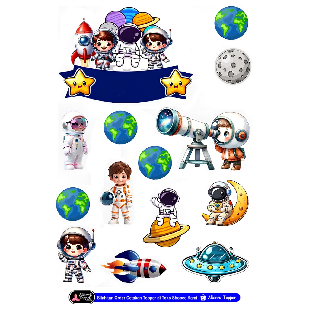 Cetak Topper Astronot, Topper Kue Ultah Super Murah