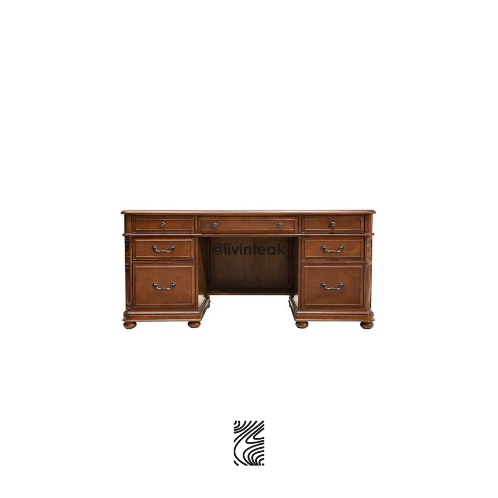 Meja Kerja Kantor Jati 7 Laci Klasik Mewah