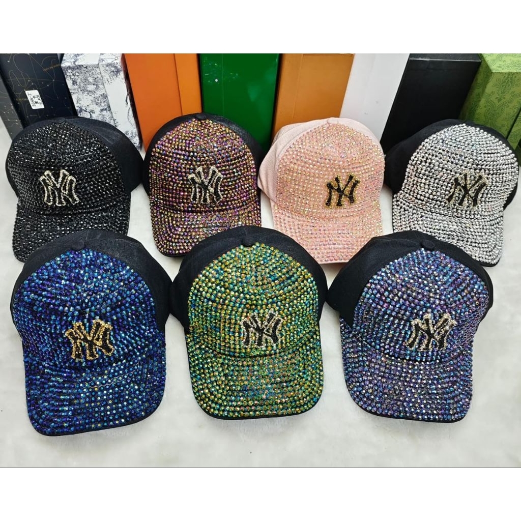 Topi fashion mutiara diamond / topi NY import model diamond