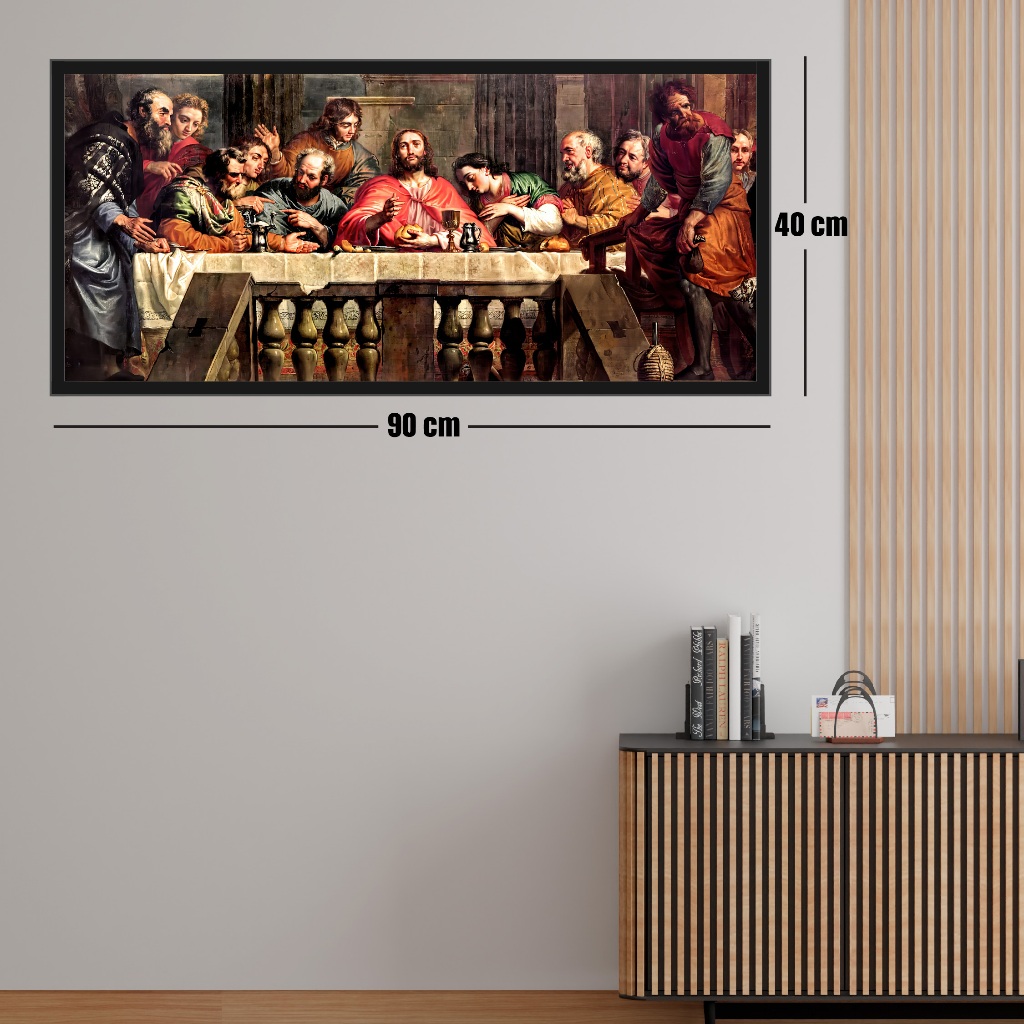 Lukisan The Last Supper Tuhan Yesus 40 x 90 cm Jumbo – Hiasan Dinding Rohani Kristiani