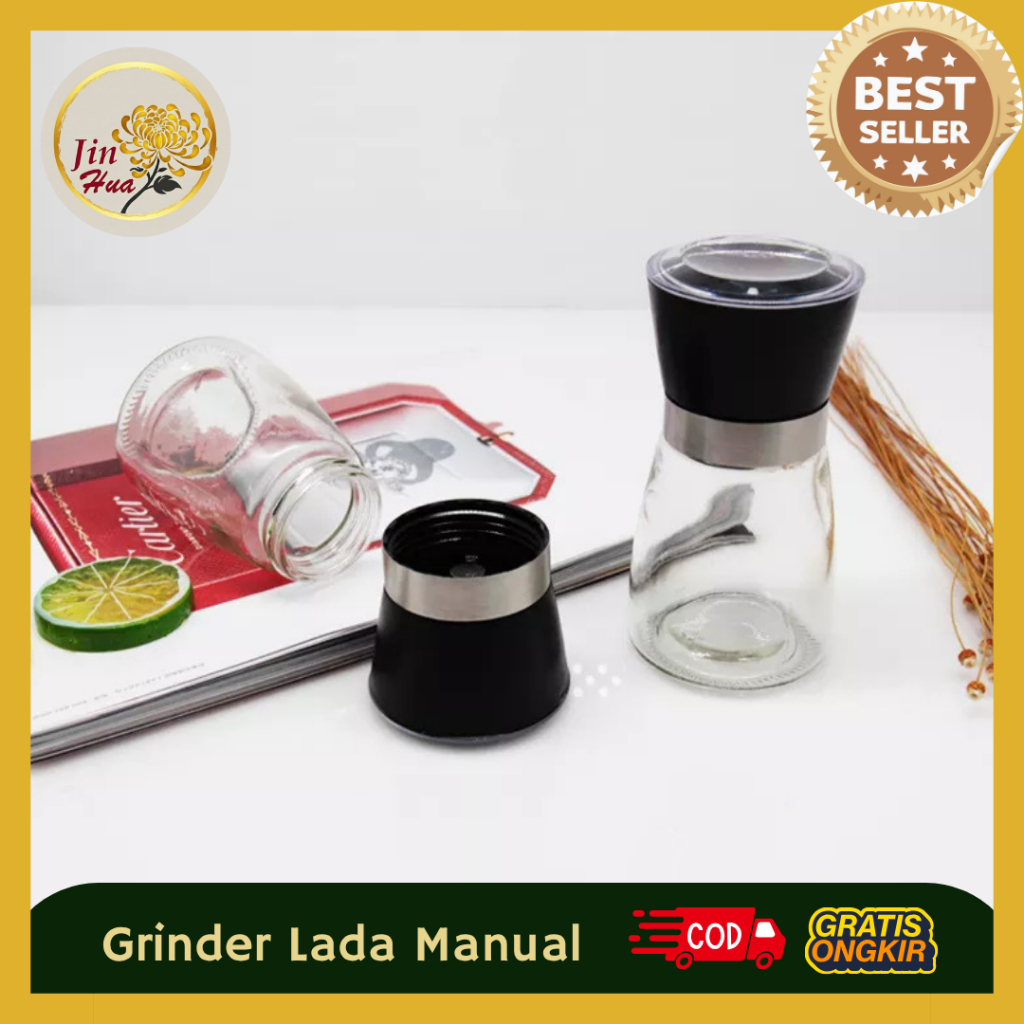 JH Grinder Kaca Manual / Grinder Penggiling Lada Manual / Grinder Merica Lada Manual Bahan Kaca