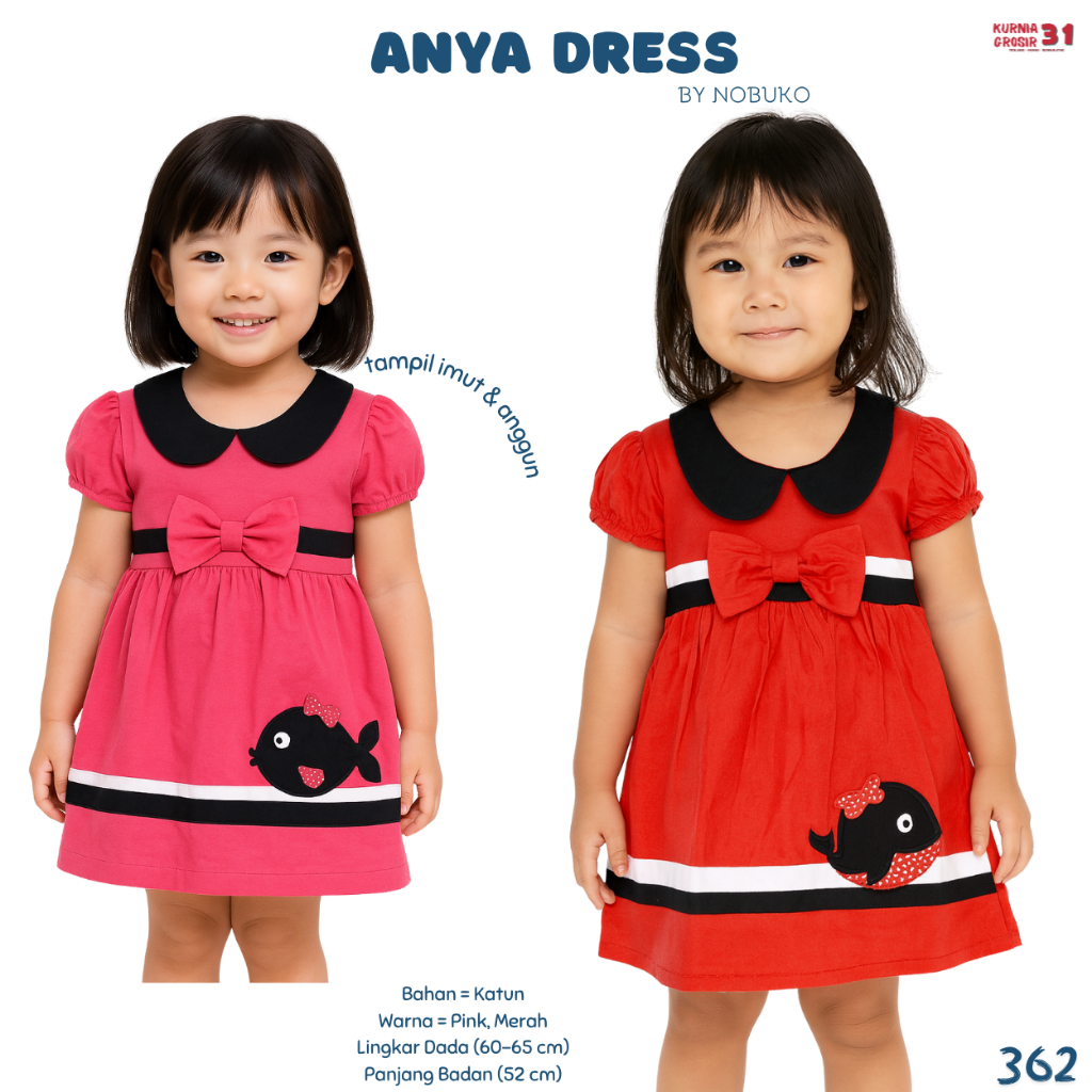 Dress Anak Perempuan Katun Premium Motif Polos – Dress Anak Pesta Casual Katun Jepang - 362
