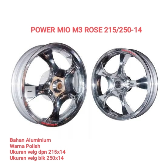 SEPASANG VELG POWER MIO M3 ROSE UK.215/250 RING 14 WARNA POLISH