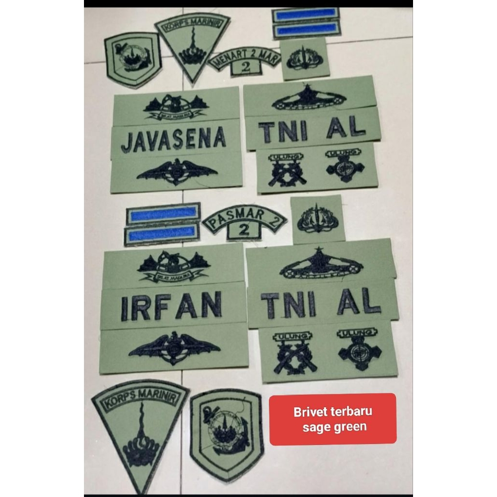 BRIVET PDL TNI BARU WARNA HIJAU SAGE, ATRIBUT PDL TNI AL & MARINIR + NAMA BORDIR