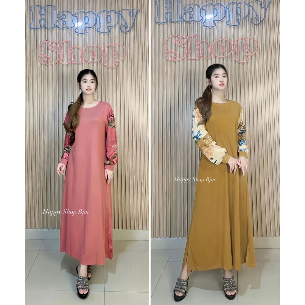 GAMIS WANITA KNIT 2121# LENGAN MOTIF BUNGA VARIASI RENDA CANTIK BANGET