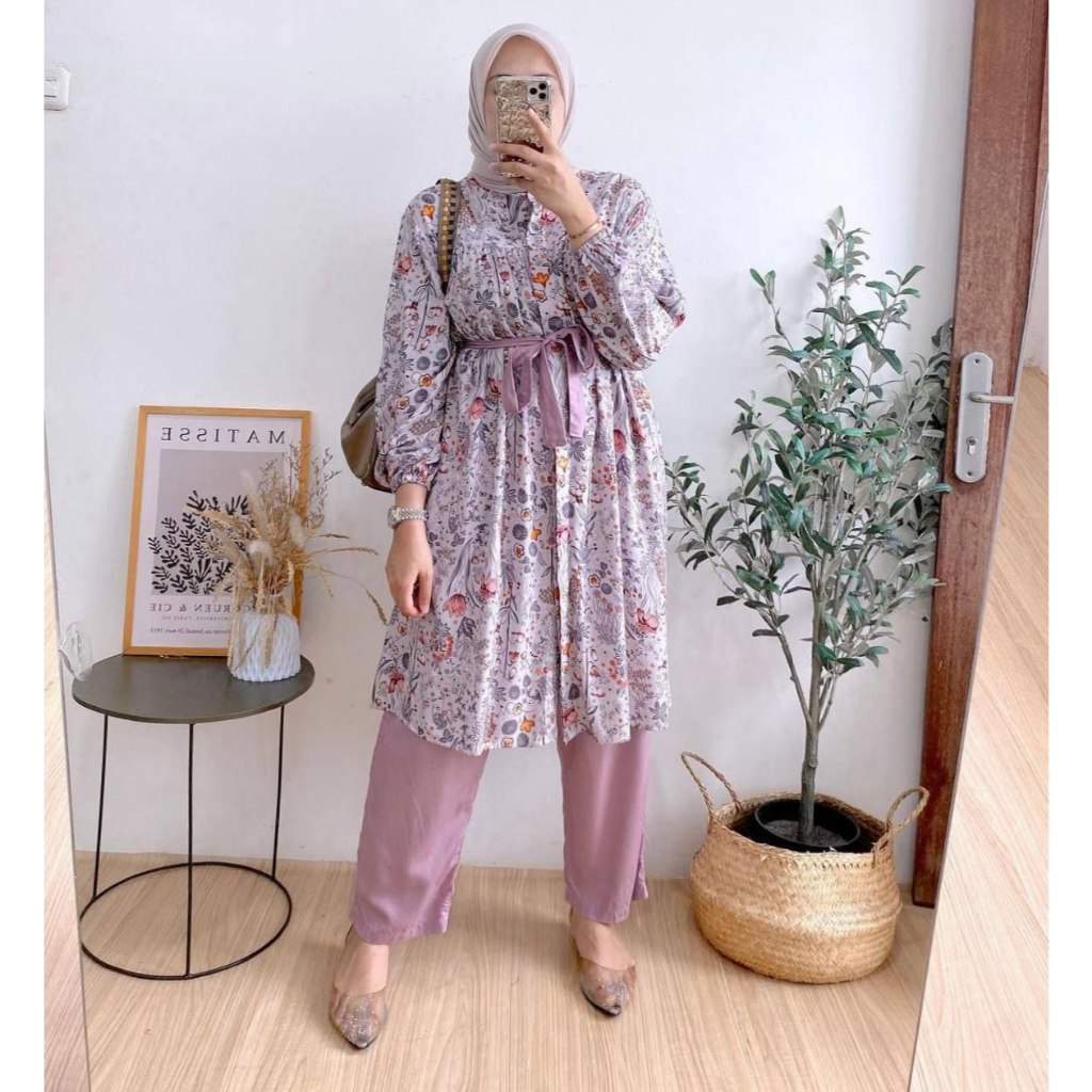 set tunik panjang oneset midi wanita aluna setelan tunik panjang busui friendly set long tunik wanit