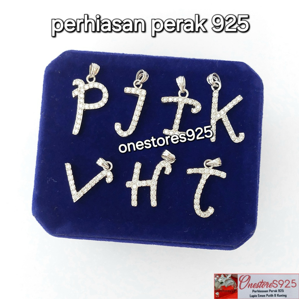 liontin huruf nama inisial perak 925 lapis emas putih