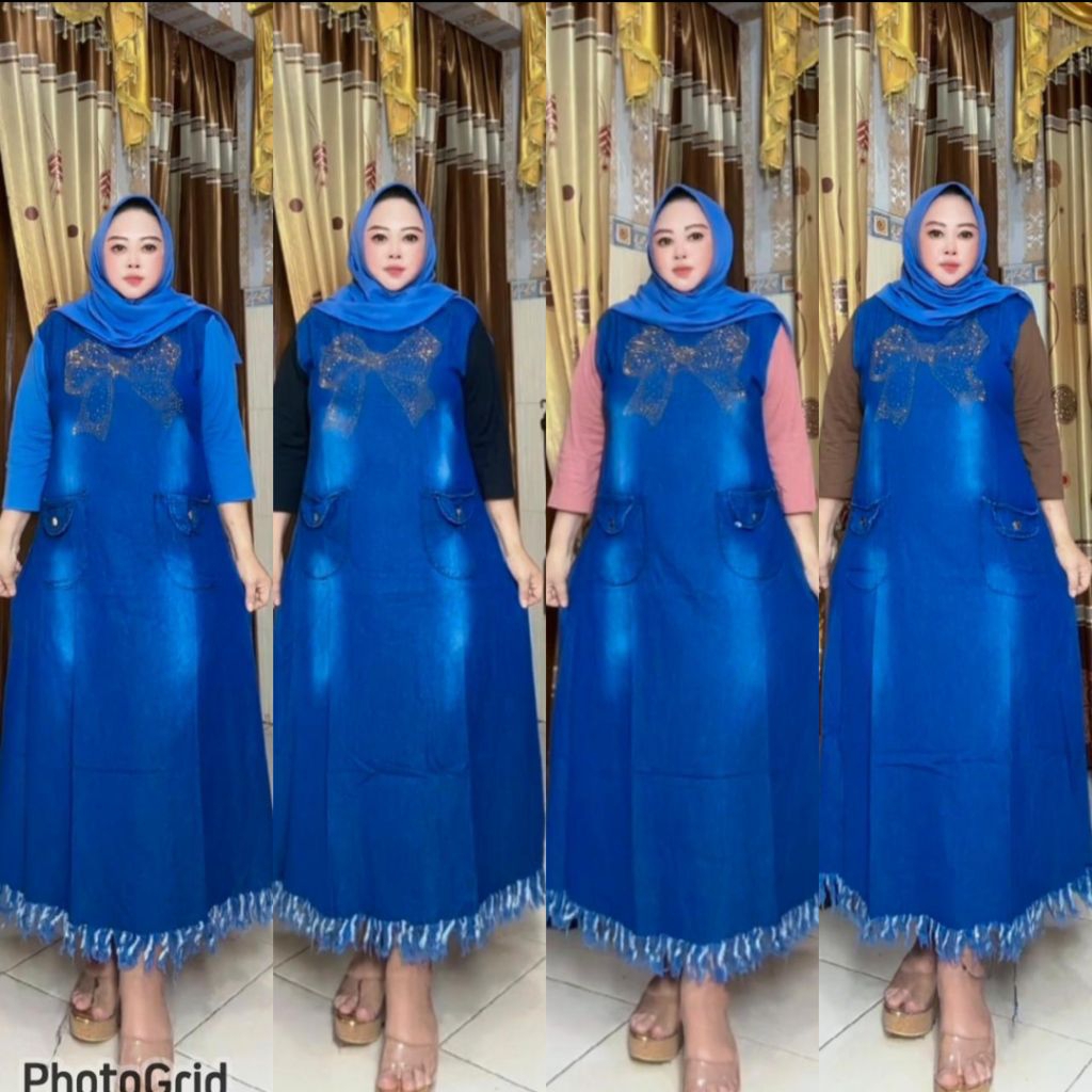 midi dress Kombinasi jeans denim#REDY#midi viral