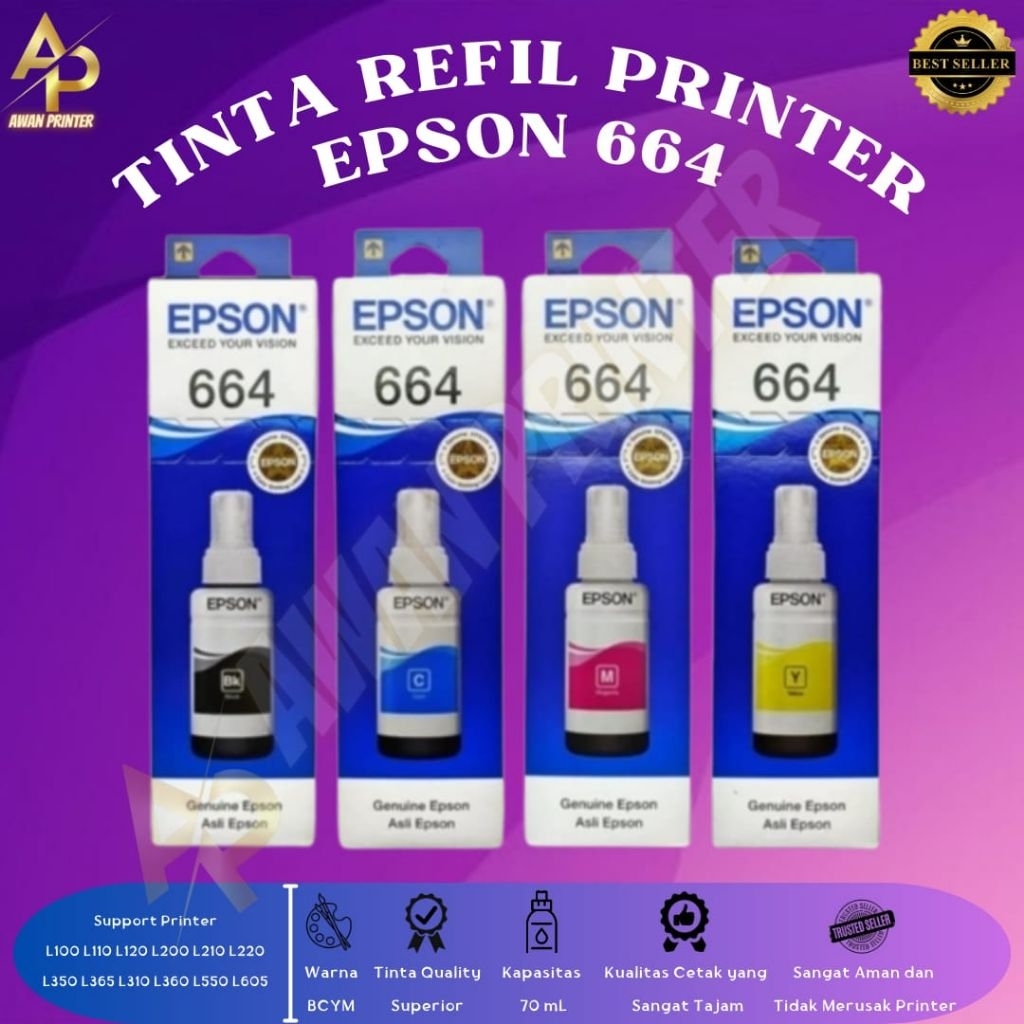 1 Set Tinta Epson 664 Original Printer Series L100 L120 L200 L210 L220