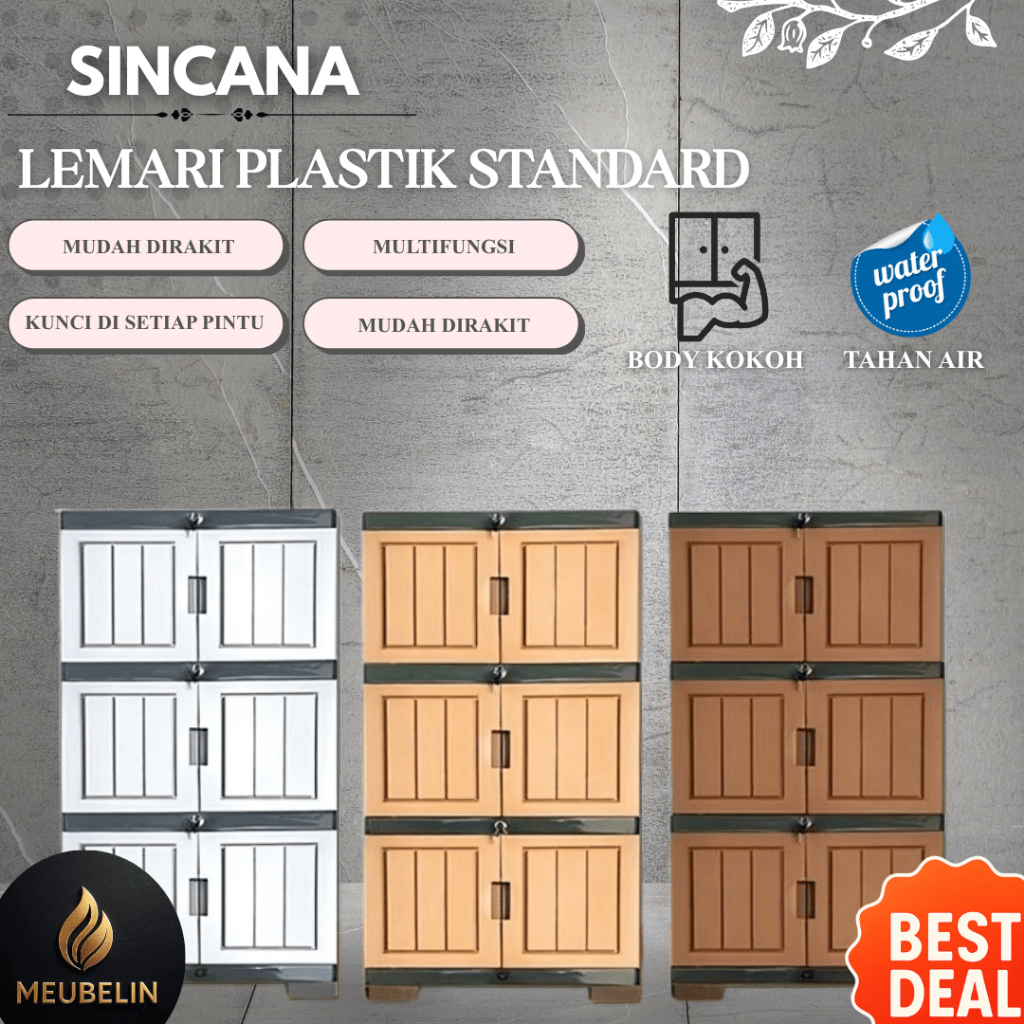 Sincana Kayu Standard - Lemari Plastik 3 Susun + Kunci Anti Rayap