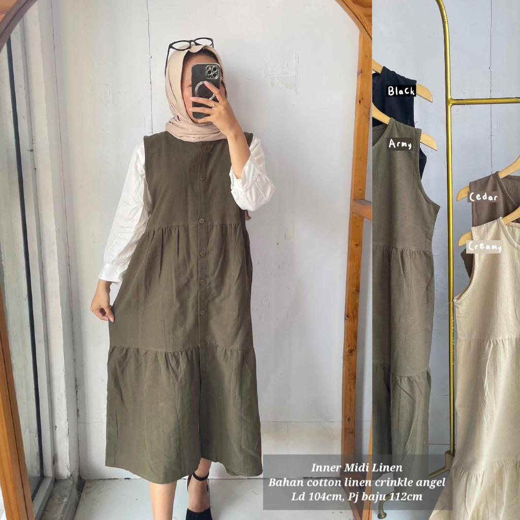 INNER MIDI LINEN //- GAUN PANJANG DRESS WANITA BAHAN COTTON//- DRESS PANJANG INNER CRINKLE ANGEL