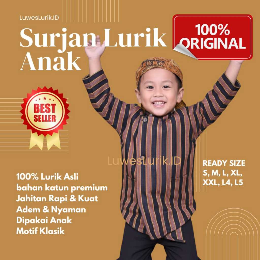 Baju Surjan Lurik Anak Laki-laki | Pakaian Adat Jawa Anak | Baju Tradisional Lurik | Surjan Anak SD 